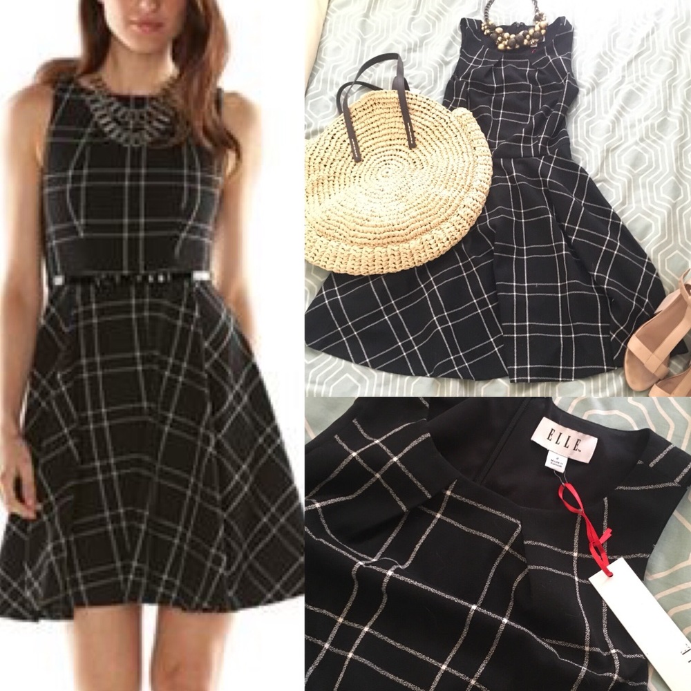ELLE Checked Fit and Flare A-Line Dress